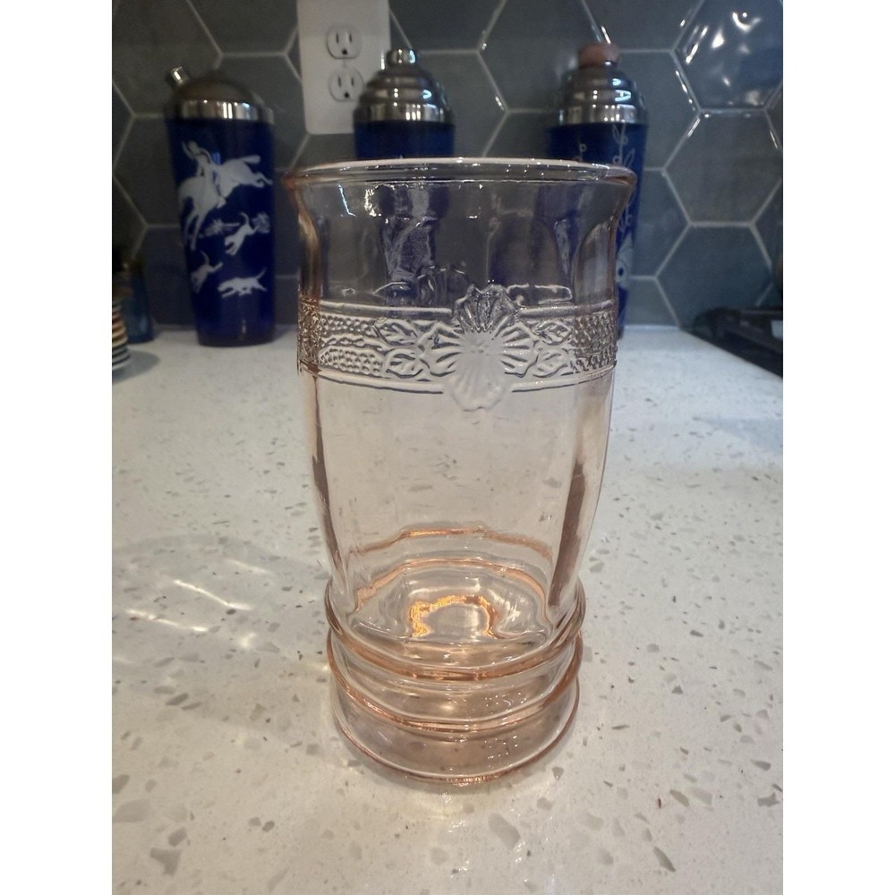 Macbeth Evans Dogwood Apple Blossom Moulded Band 4 5/8" Tumbler Depression Glass